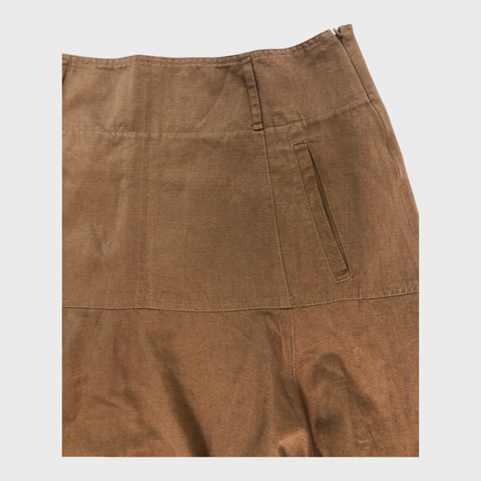 Branded Brown Linen Midi Skirt - Size 14