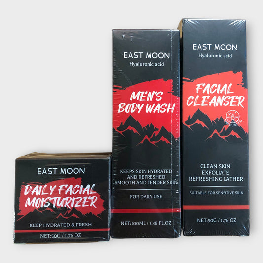 EAST MOON Men's Body Wash Facial Cleanser Moisturiser Set