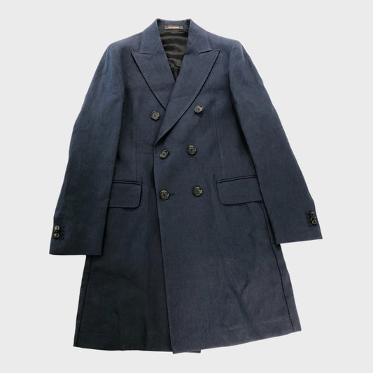 Oscar Jacobson Navy Linen Coat - Size 48"