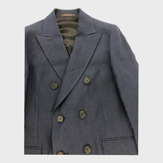 Oscar Jacobson Navy Linen Coat - Size 48"