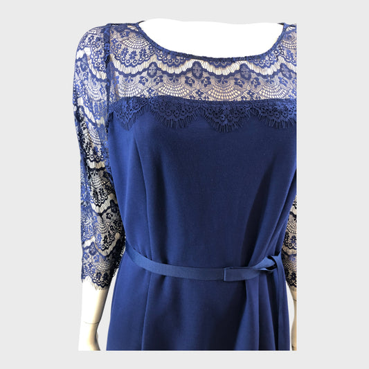 Jacques Vert Blue Lace Dress - Size 16