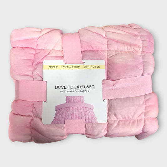 Pink Tie-Dye Quilted Single Duvet Cover Set - With One Pillowcase