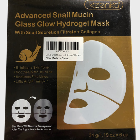 KIZENKA Snail Mucin Hydrogel Mask Glass Glow 6 Pack Firming Collagen