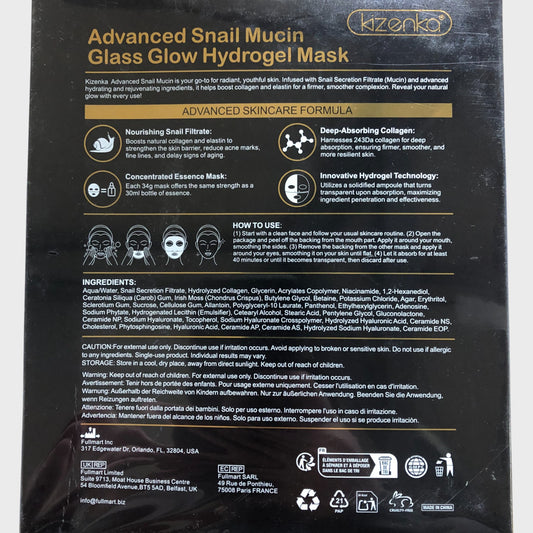 KIZENKA Snail Mucin Hydrogel Mask Glass Glow 6 Pack Firming Collagen