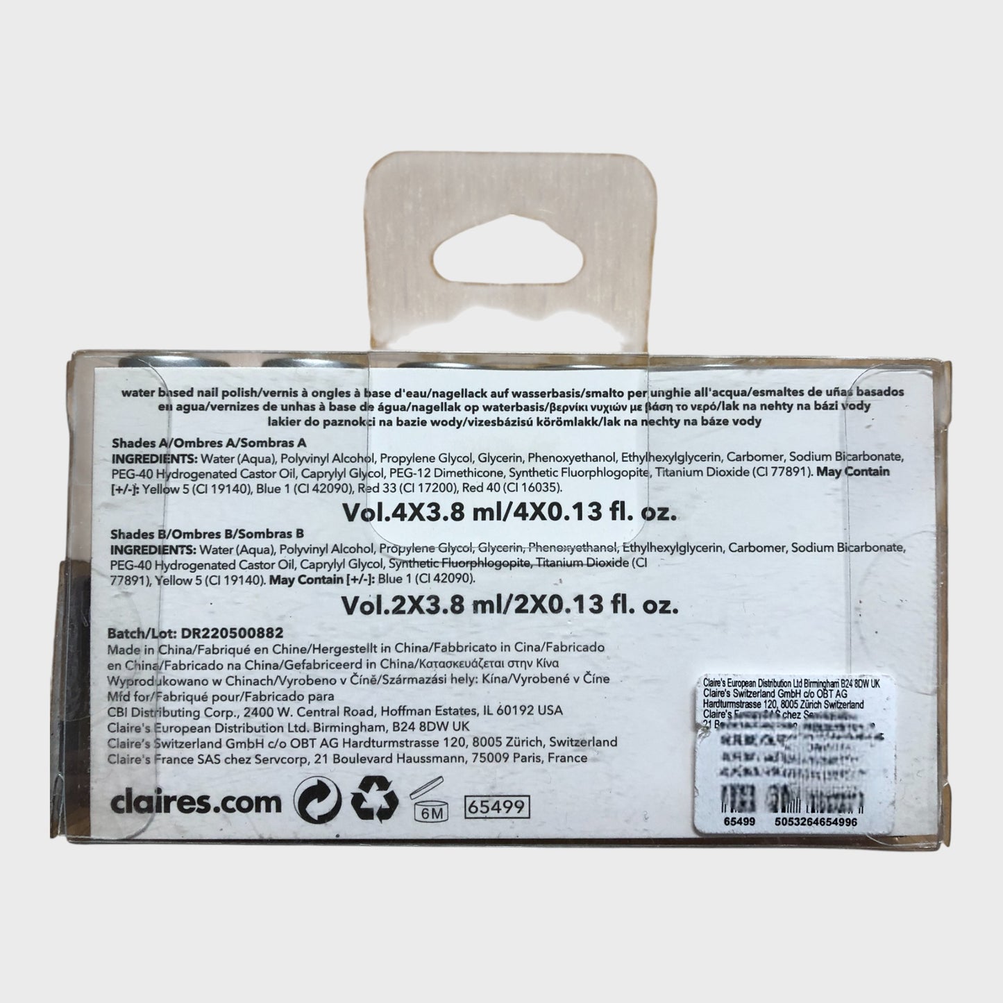 CLAIRE'S Peel-Off Water-Based Nail Polish Set 6 Colours