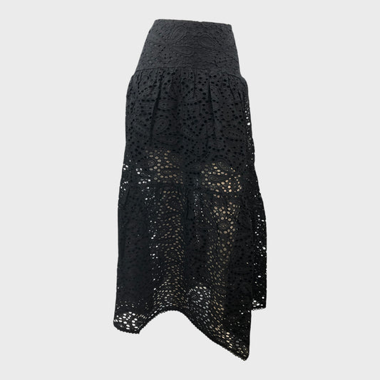 Branded Black Floral Broderie Maxi Skirt