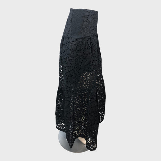 Branded Black Floral Broderie Maxi Skirt