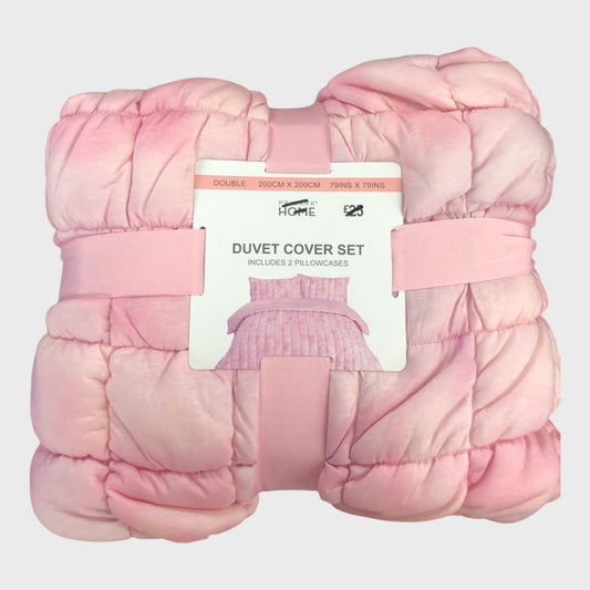 Pink Tie-Dye Quilted Double Duvet Cover Set - With Two Pillowcases