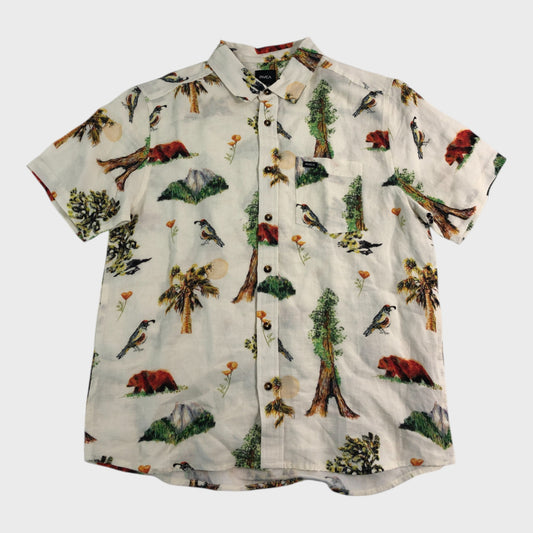 RVCA Printed Linen Short Sleeve Shirt - Size Medium