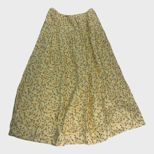 Branded Yellow Floral Print Midi Skirt - Size 12