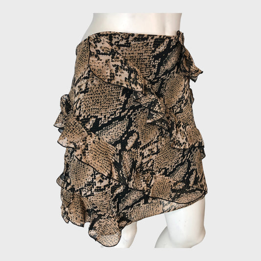 Snake Print Ruffle Mini Skirt
