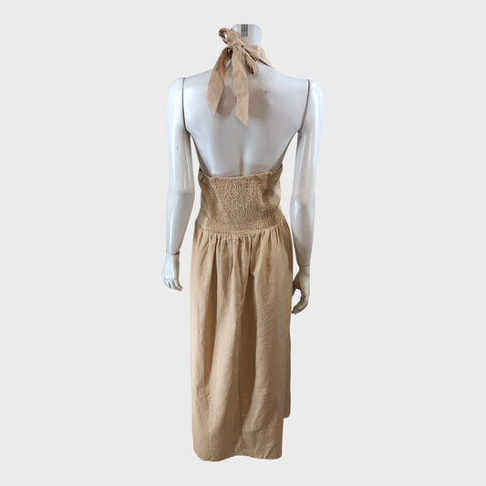 Beige Halter Neck Midi Dress