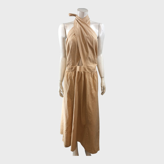 Beige Halter Neck Midi Dress