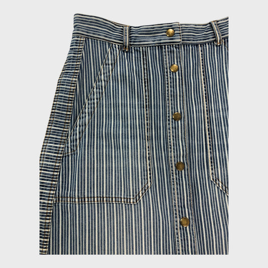 Branded Denim Striped Midi Skirt - Size 8