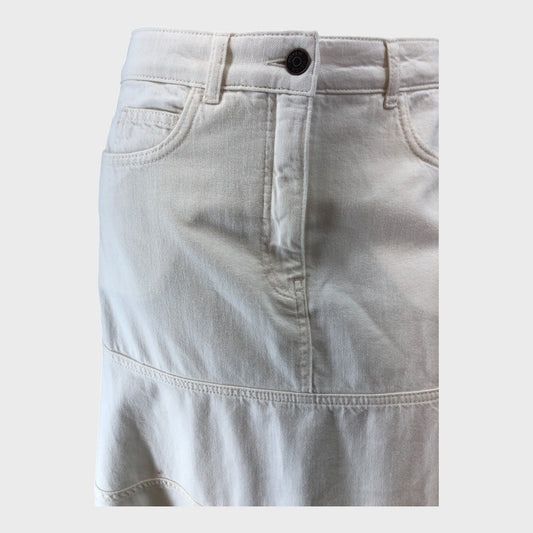 Branded White Denim Midi Skirt - Size 8