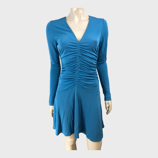 Branded Blue Ruched Dress - Size 8