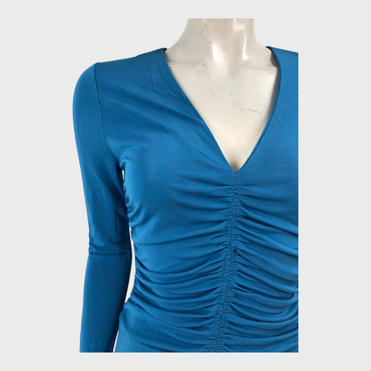 Branded Blue Ruched Dress - Size 8