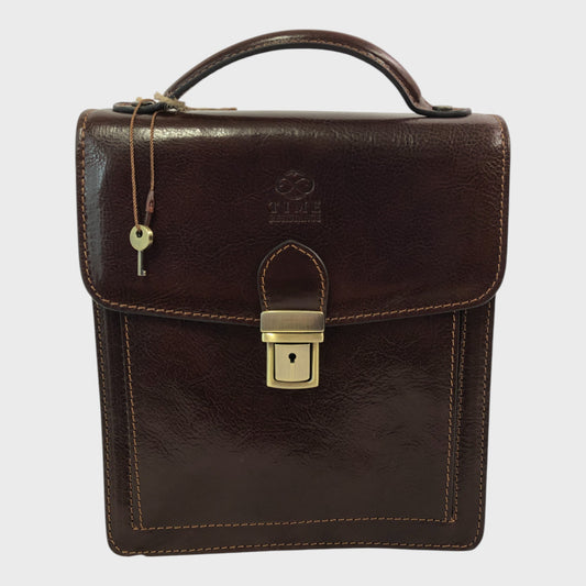 Time Resistance Brown Leather Small Briefcase