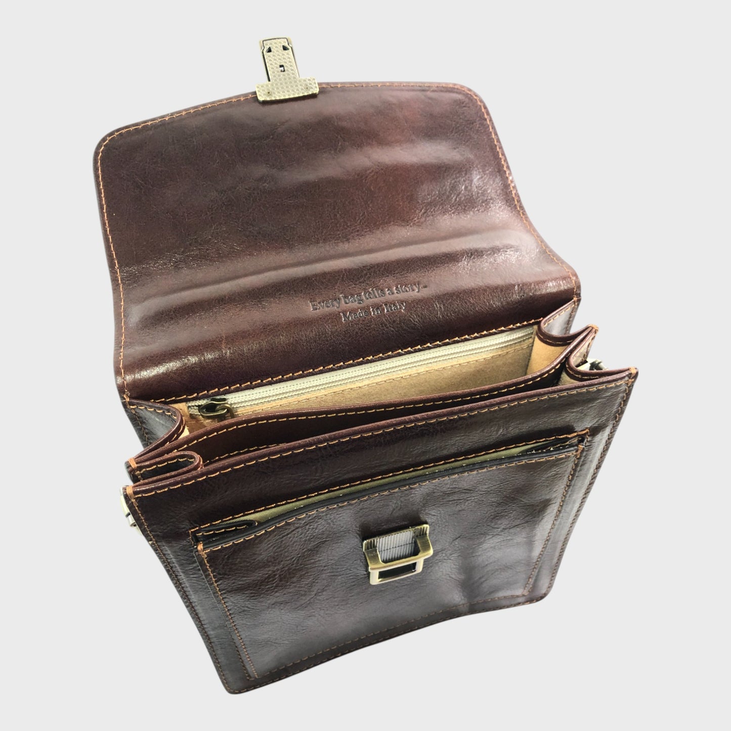 Time Resistance Brown Leather Small Briefcase