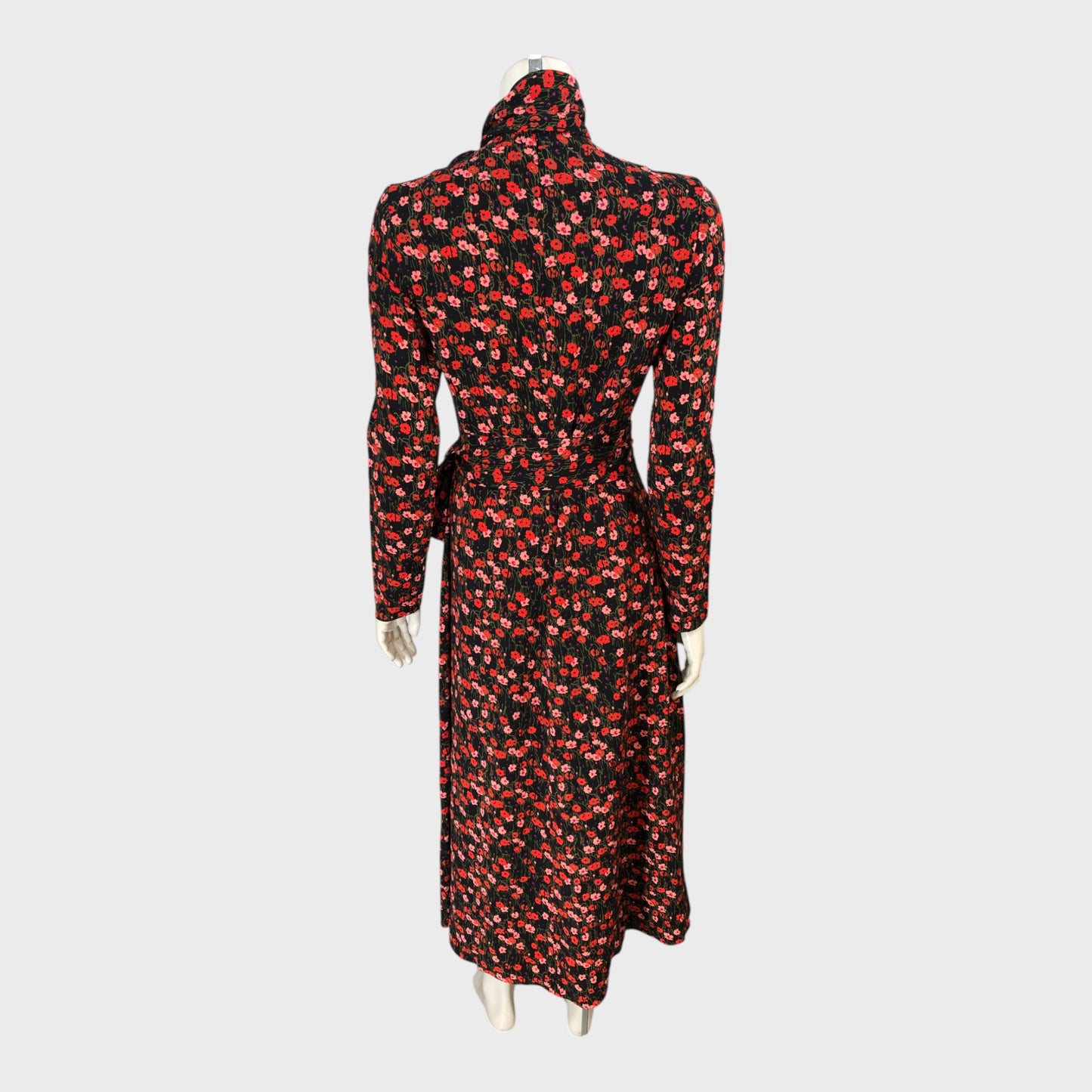 Branded Red Floral Midi Dress - Size 8
