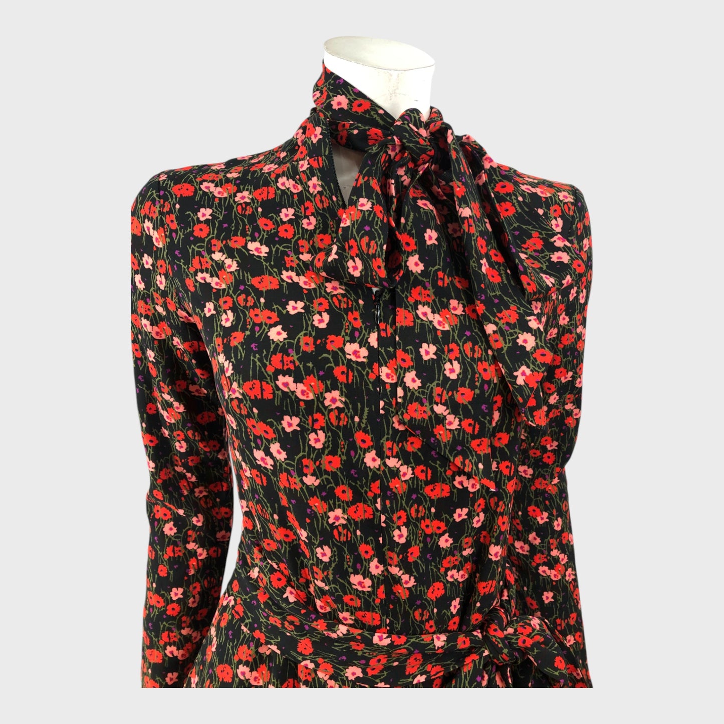 Branded Red Floral Midi Dress - Size 8