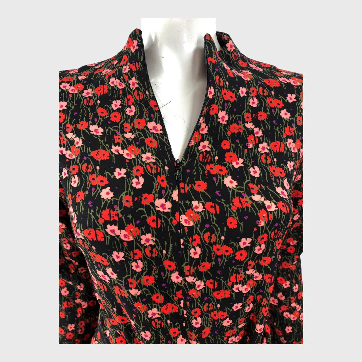 Branded Red Floral Midi Dress - Size 8