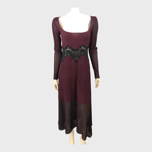 Branded Burgundy Ribbed Maxi Dress - Size 8