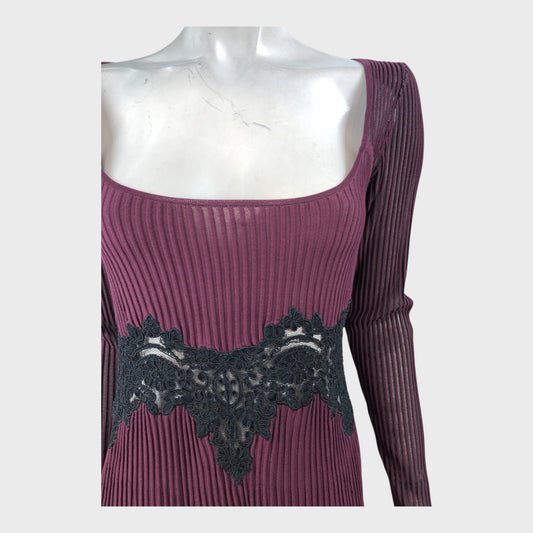 Branded Burgundy Ribbed Maxi Dress - Size 8