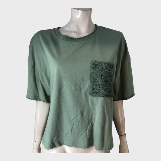 RIVER ISLAND Relaxed fit Khaki Pocket T-shirt UK 18