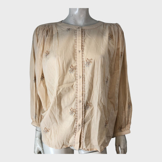 RIVER ISLAND Stone Long Sleeve Embroidered Blouse UK 14