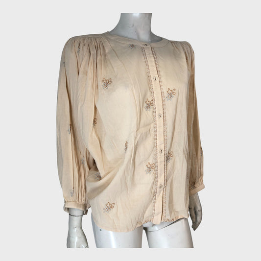 RIVER ISLAND Stone Long Sleeve Embroidered Blouse UK 14