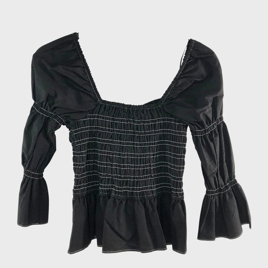 RIVER ISLAND Black Shirred V Detail Top UK 10
