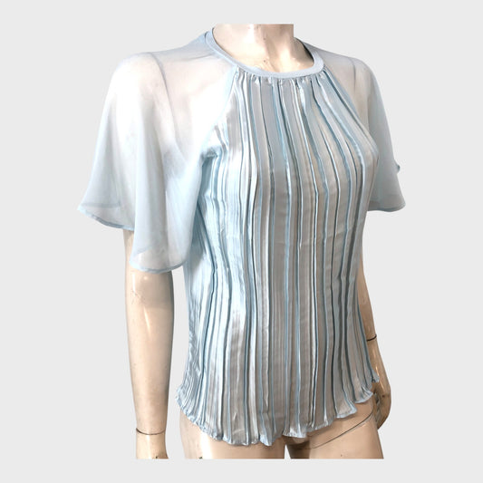 RIVER ISLAND Blue short sleeve pleated hybrid top UK 6