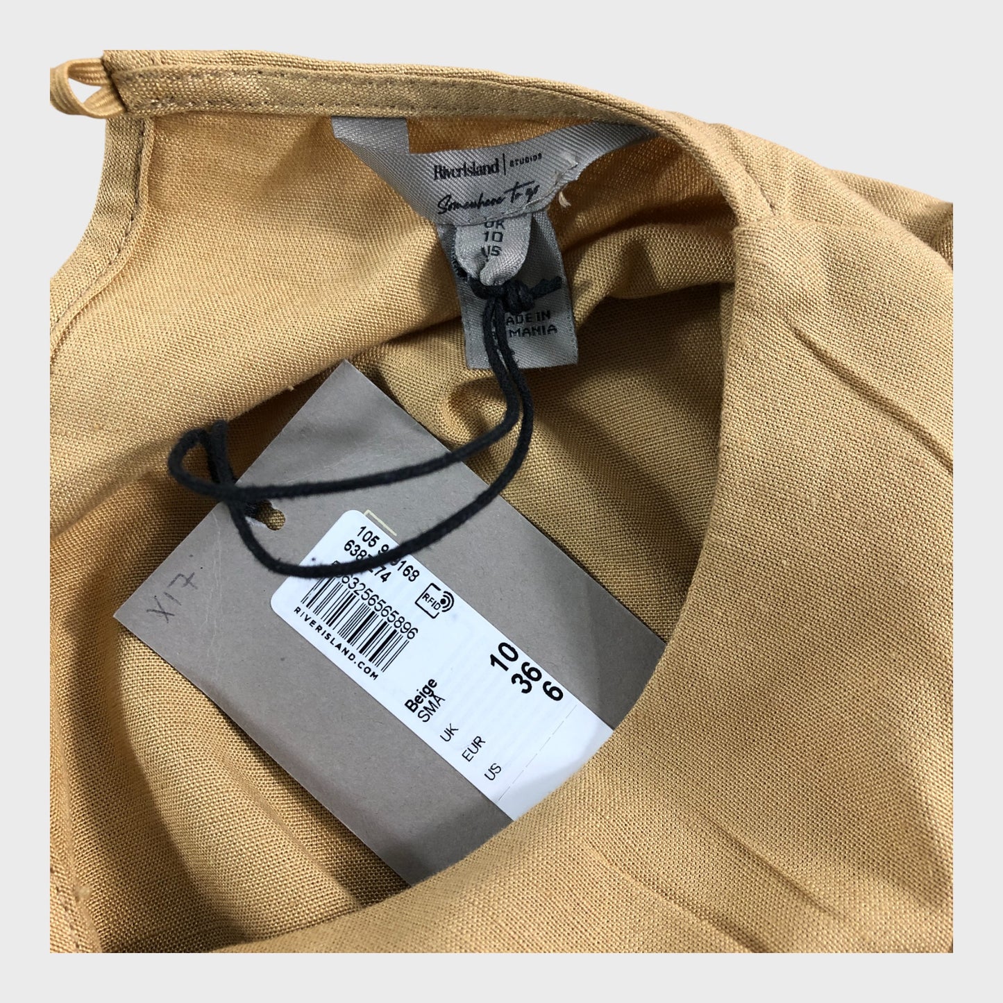 RIVER ISLAND Beige Short Sleeve Top With Gold Detailing UK 10