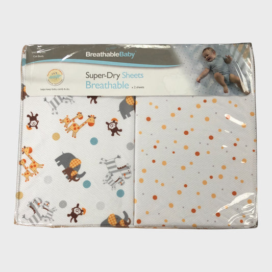 BREATHABLEBABY Cot Bed Sheets Super-Dry Breathable 140x70cm 2 Pack
