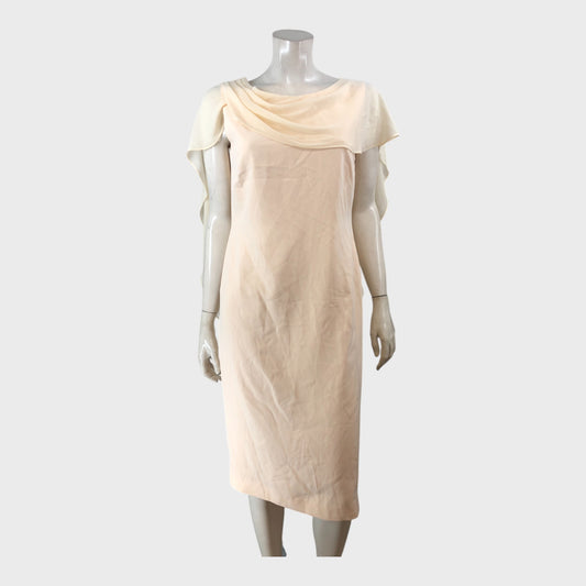 Jacques Vert Beige Chiffon Dress - Size 10