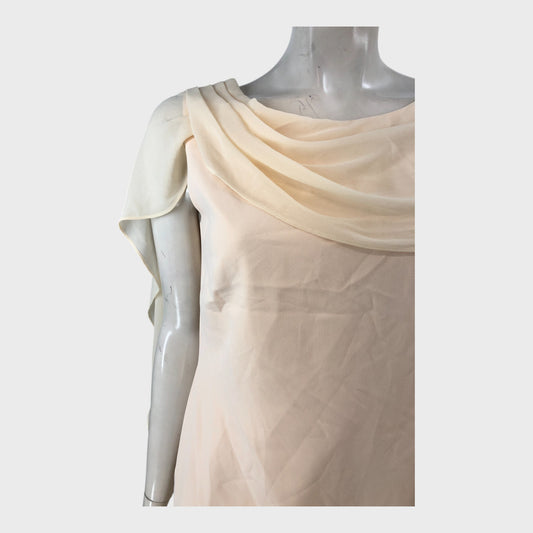 Jacques Vert Beige Chiffon Dress - Size 10