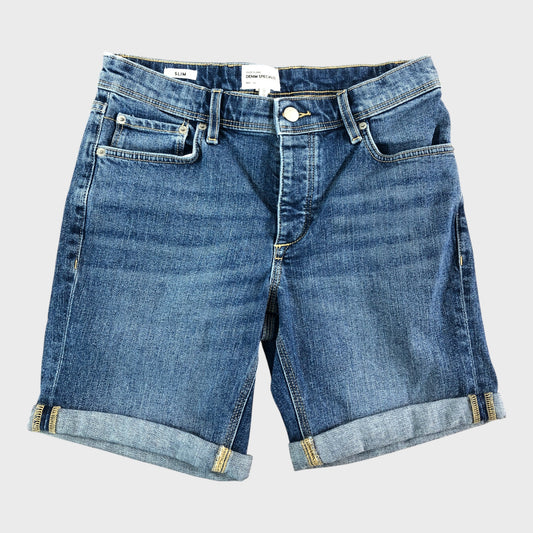 RIVER ISLAND Men's Blue Denim Slim Shorts W28