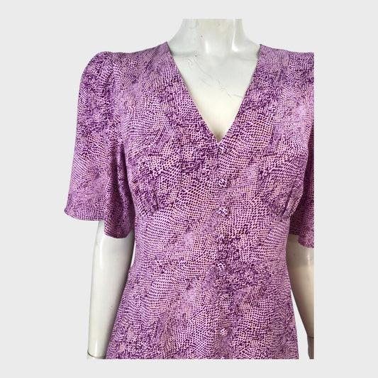 Branded Pink Snake Print Midi Dress - Size 8