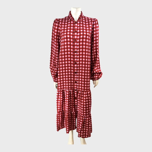 Kitri Red Check Midi Dress - Size 14