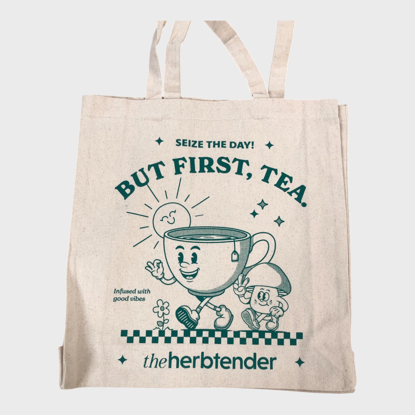 HERBTENDER Reusable Shopping Bag Tote Seize The Day But First Tea