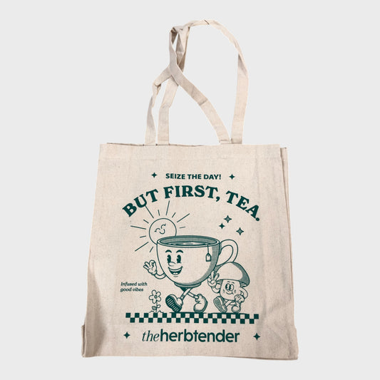 HERBTENDER Reusable Shopping Bag Tote Seize The Day But First Tea