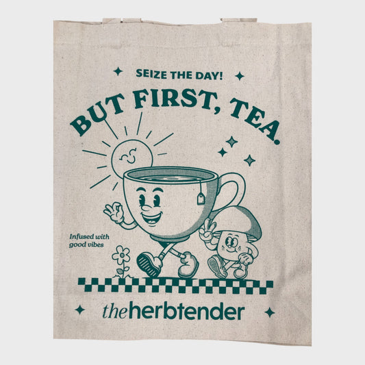 HERBTENDER Reusable Shopping Bag Tote Seize The Day But First Tea