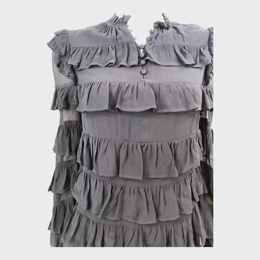 Branded Black Ruffled Tiered Mini Dress - Size 8