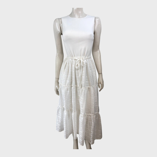Ted Baker Ivory Knit Bodice Midi Dress - Size 8