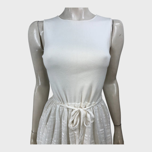 Ted Baker Ivory Knit Bodice Midi Dress - Size 8