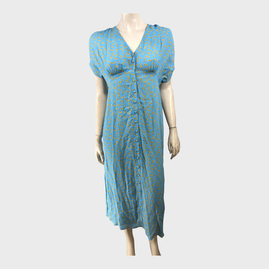 Branded Blue Floral Midi Dress - Size 8