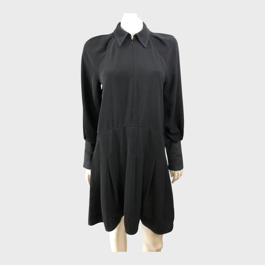 Branded Black Pleated Swing Dress - Size 8
