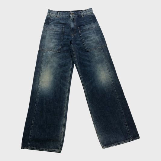 Branded Dark Wash Patch Pocket Jeans - Size 8