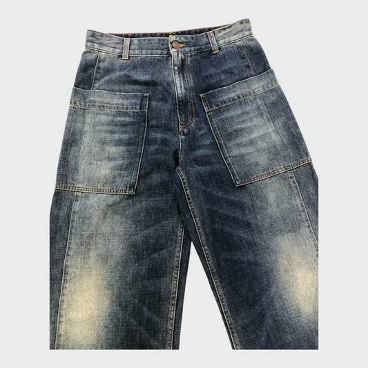 Branded Dark Wash Patch Pocket Jeans - Size 8